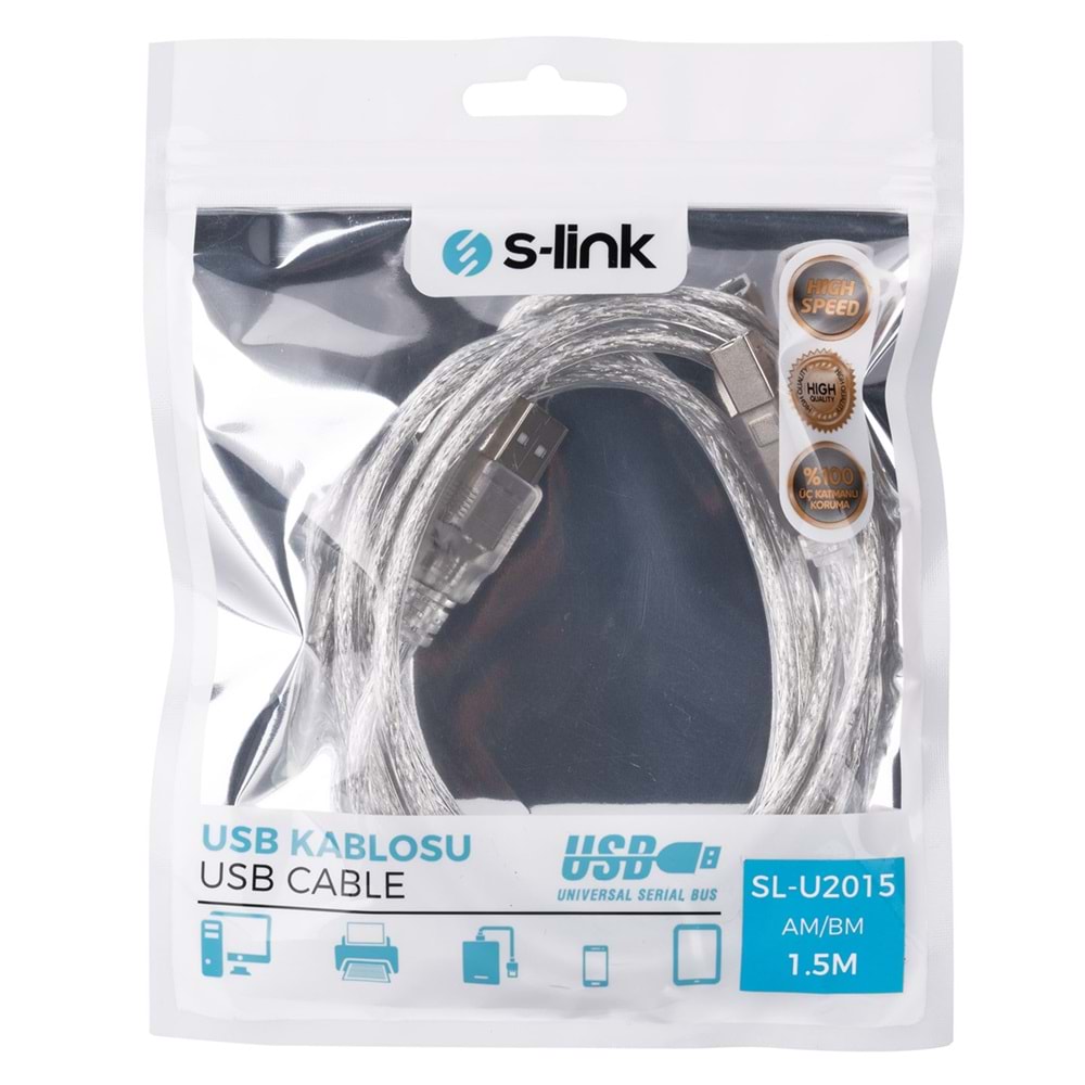 1.5 METRE S-LİNK SL-U2015 USB 2.0 YAZICI KABLOSU