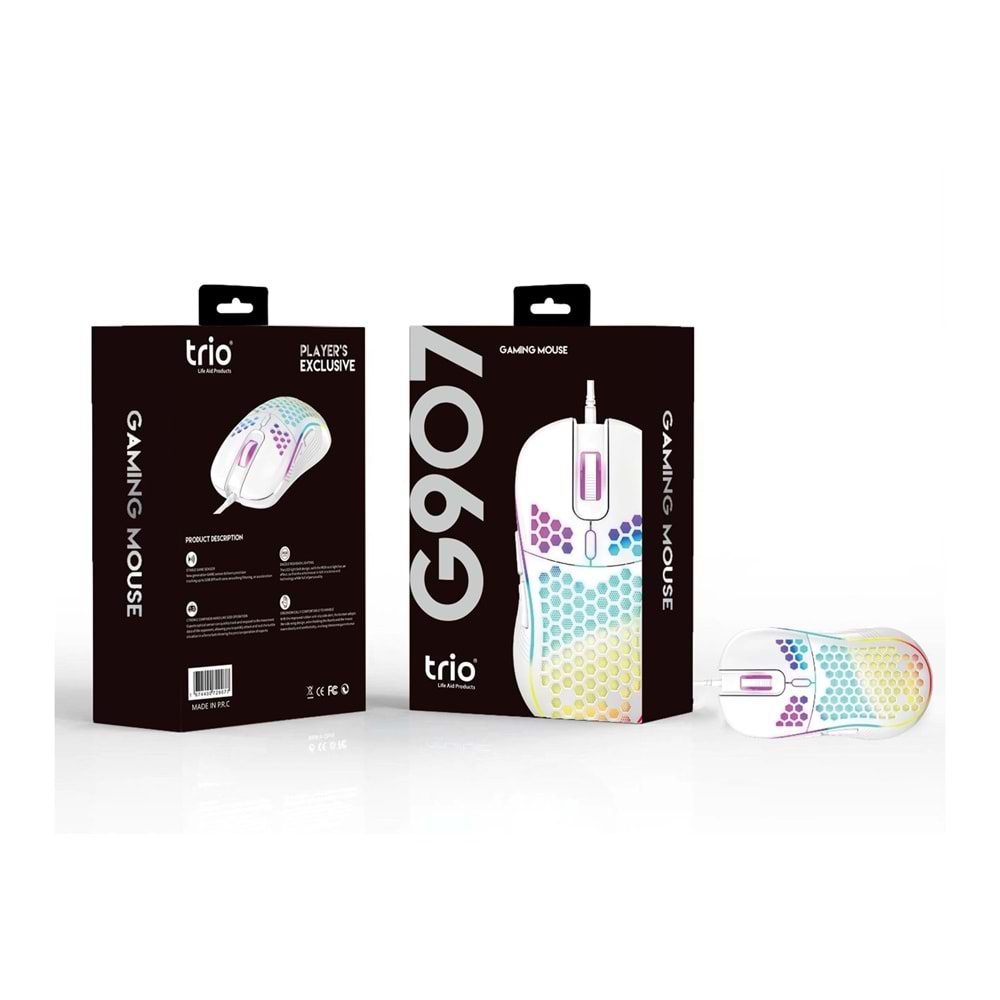 TRİO G907 3200DPİ BEYAZ RGB LEDLİ GAMİNG MOUSE