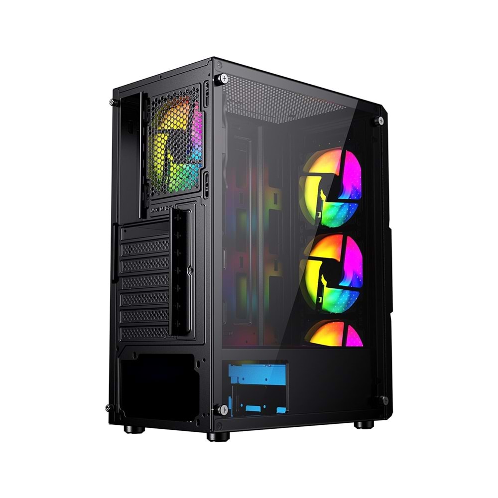 OYUNCU KASA USB 3.0, ATX Mesh Panel, Dahili 4 RGB Fanlı (3 Ön 1 Arka) , Siyah Oyuncu Kasası (PSU yok) GameBooster