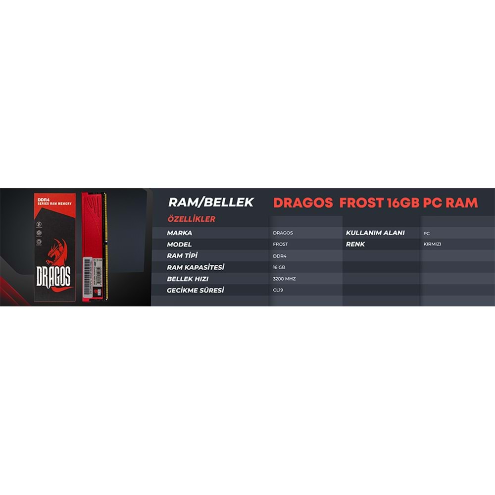 DRAGOS FROST 16GB DDR4 3200MHZ PC RAM SOĞUTUCULU