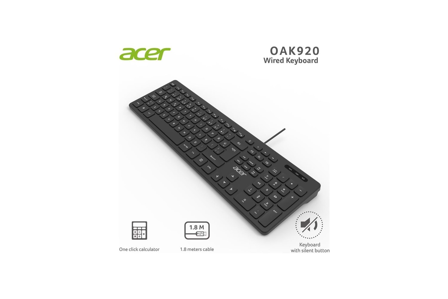 ACER STANDART 1.8MT USB Q KABLOLU SİYAH KLAVYE