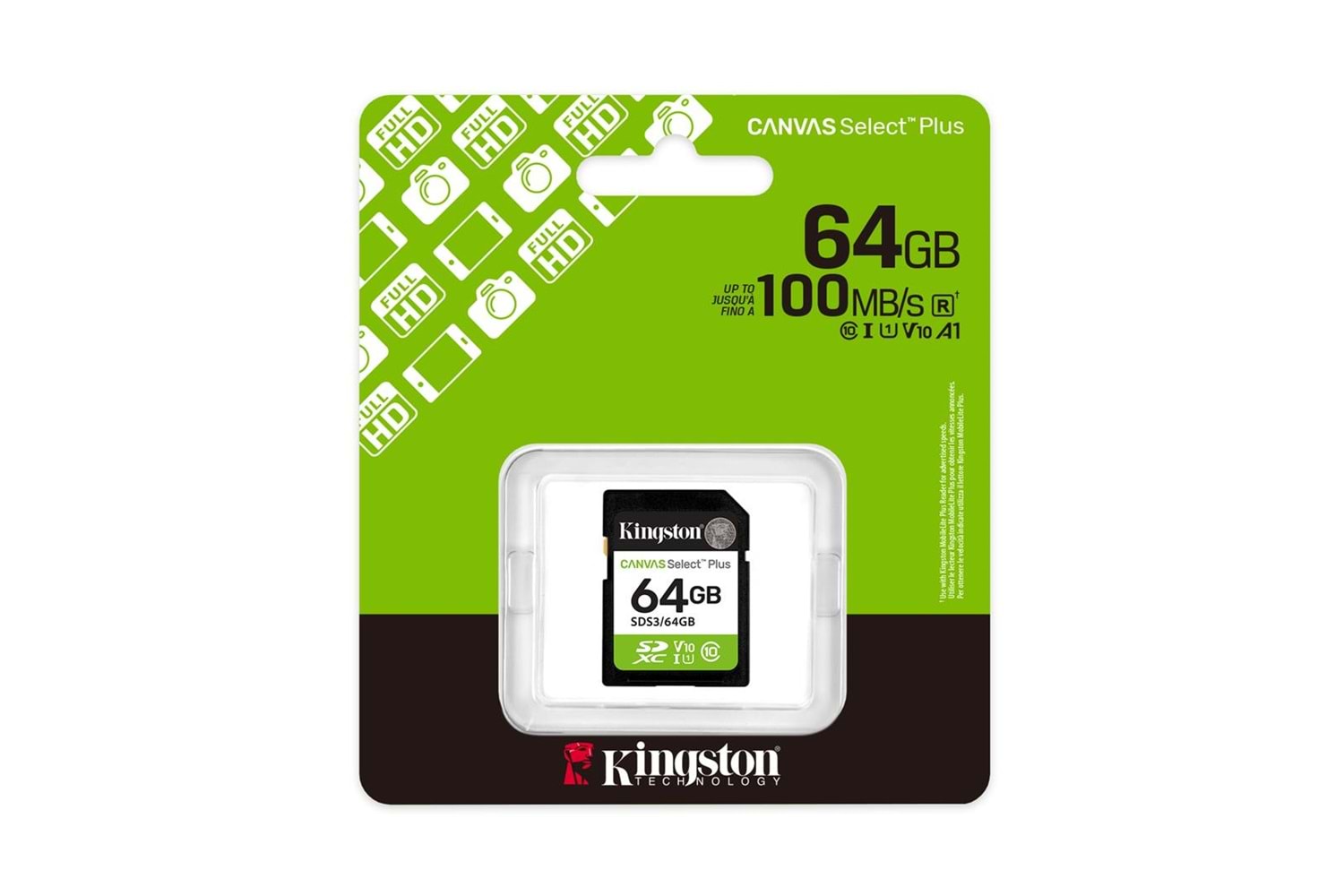 Kingston SDS3/64GB 64GB SDXC CANVAS SELECT PLUS GEN3 100MB/s C10 UHS-I U1 V10 Hafıza Kartı