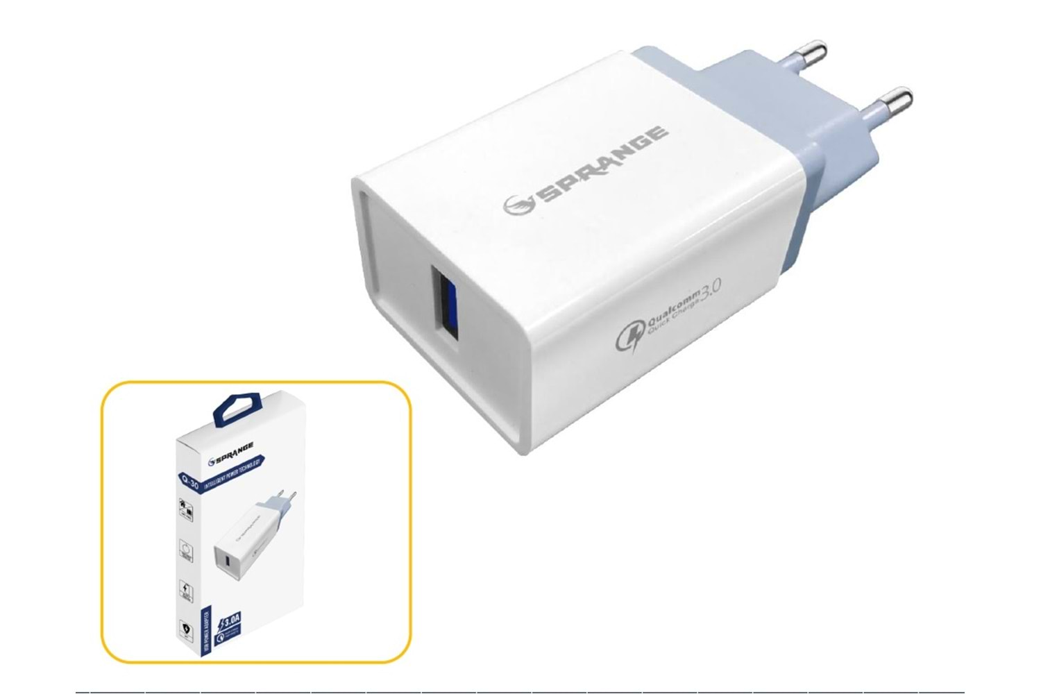 SPRANGE Q-30 Qualcomm Quick Charge 3.0 USB-A Başlık 5V/3A-9V/2A-12V/1,5A maks. 18W CHARGER