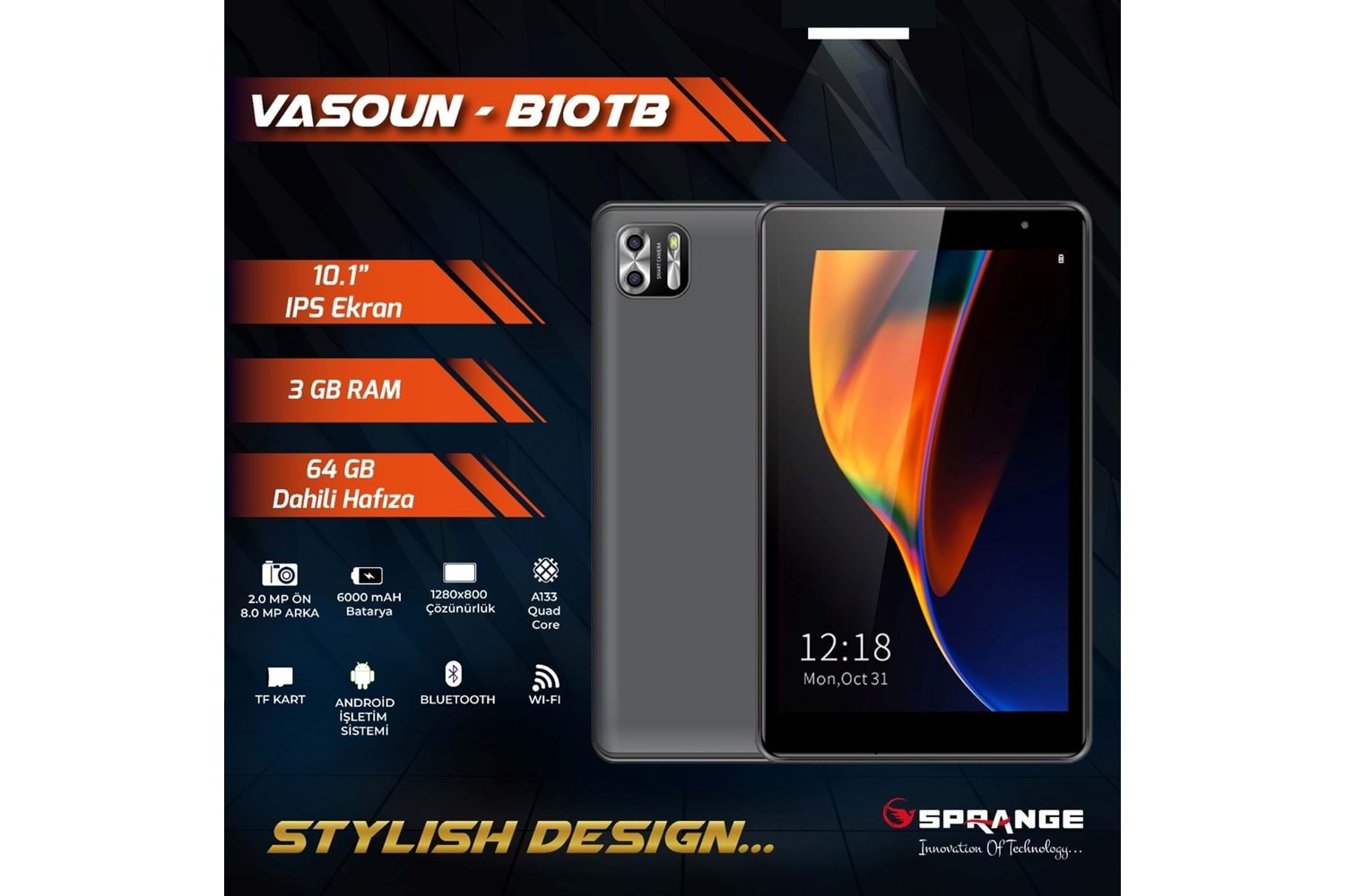 10.1 IPS EKRAN , 3 GB RAM , 64 GB DAHİLİ HAFIZA SPRANGE TABLET