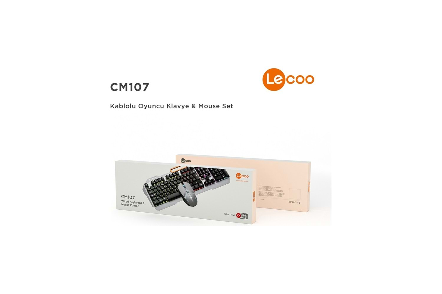 LECOO Oyuncu Klavye & Mouse Seti CM107 USB Kablolu Rainbow Aydınlatmalı Türkçe Q