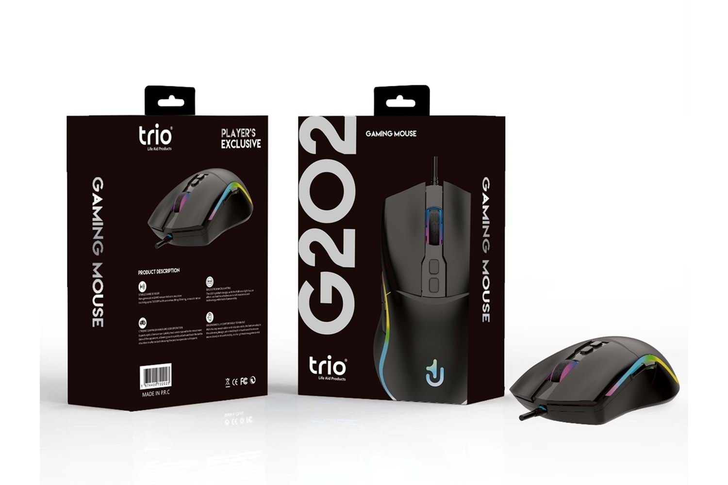 TRİO G202 7200DPİ SİYAH RGB LEDLİ GAMİNG MOUSE