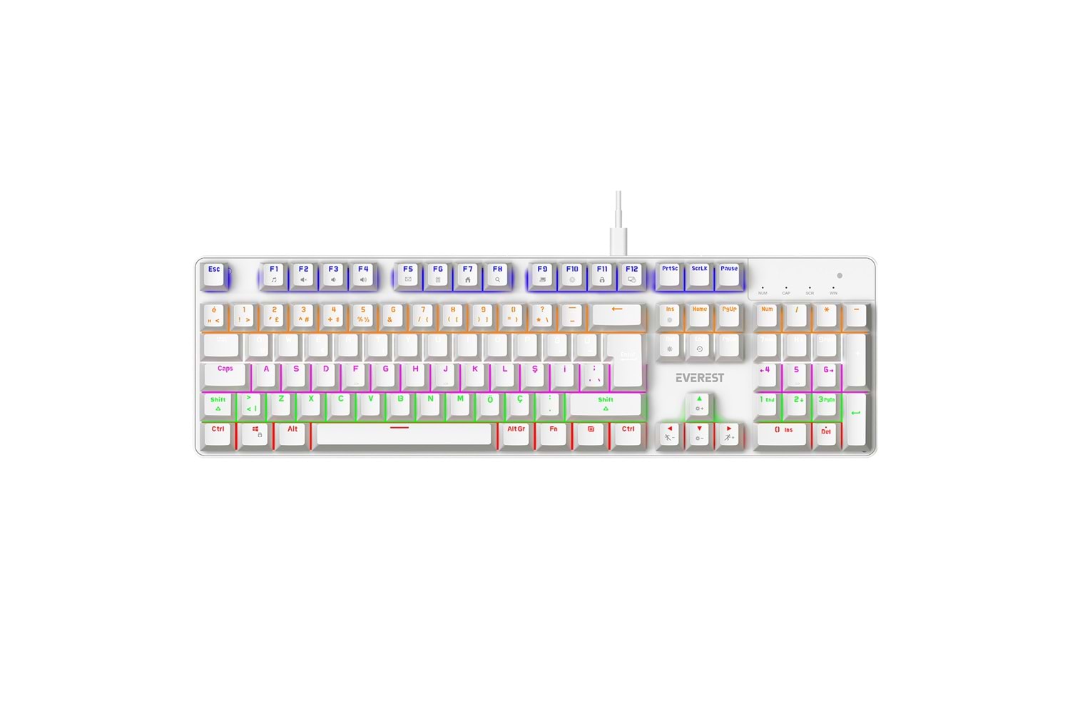 Everest KB-MK1 Lumos Beyaz USB Rainbow Aydınlatmalı Blue Switch Full Anti-Ghosting Mekanik Gaming Oyuncu Klavye