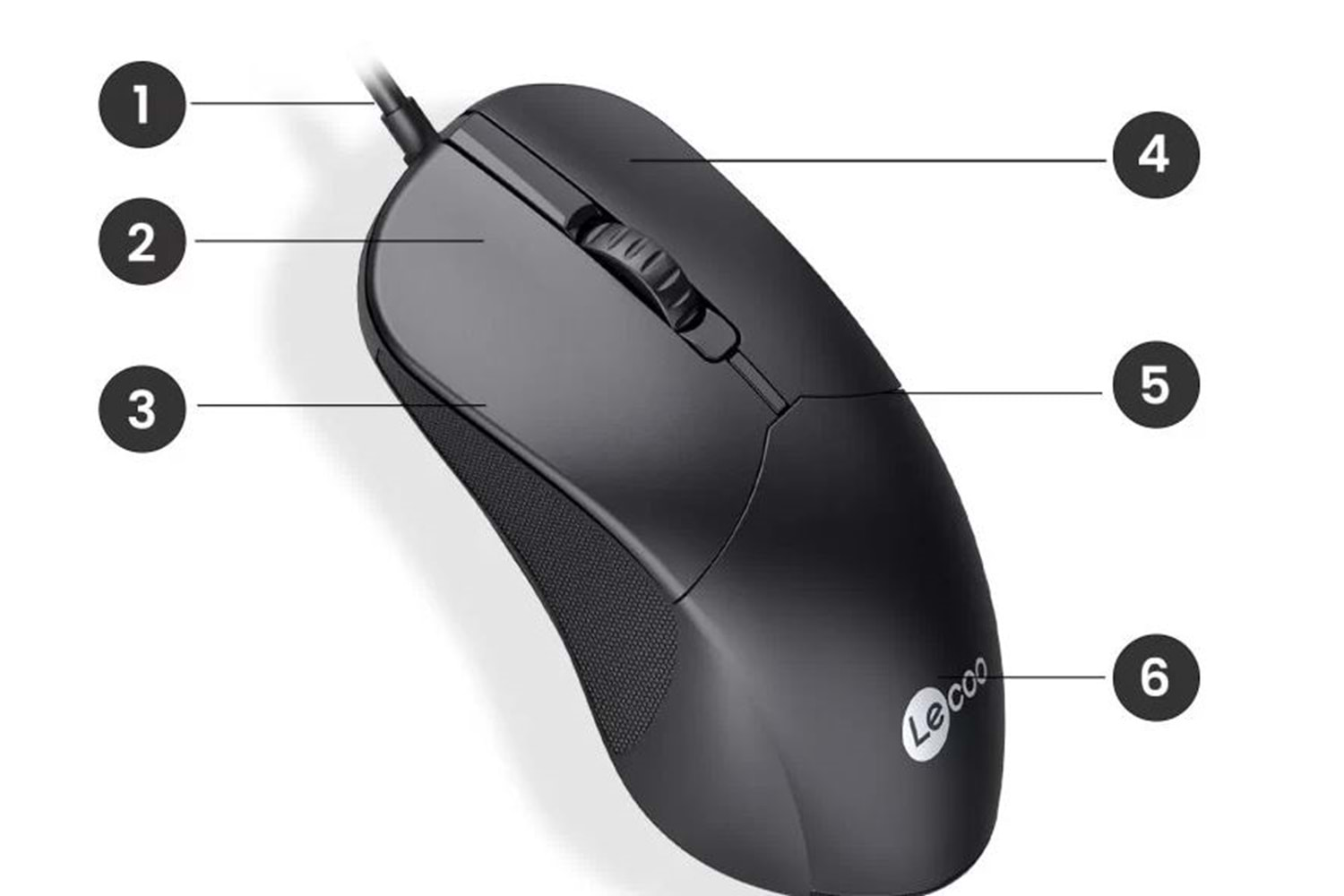 Lenovo Lecoo M1102 USB Kablolu 1200DPI 3 Tuşlu Optik Mouse Siyah