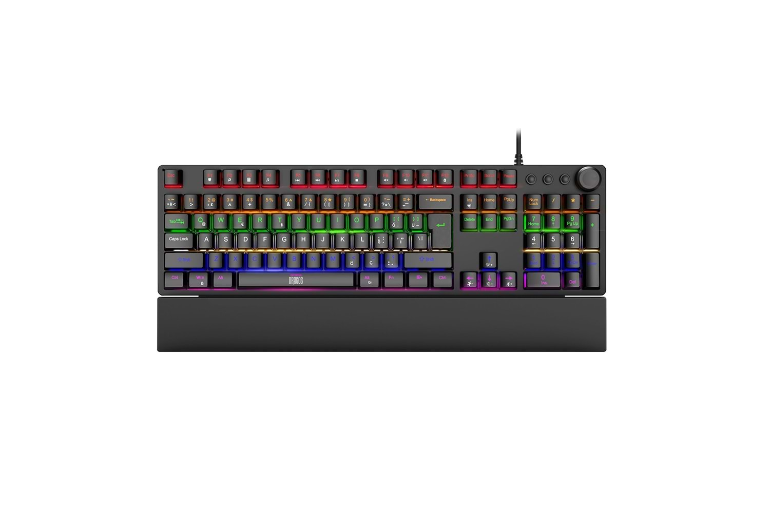 Dragos Natus USB Kablolu Rainbow Makro Gaming Mekanik Klavye Mekanik Bilek Destekli Red Switch Mekanik Rainbow Klavye