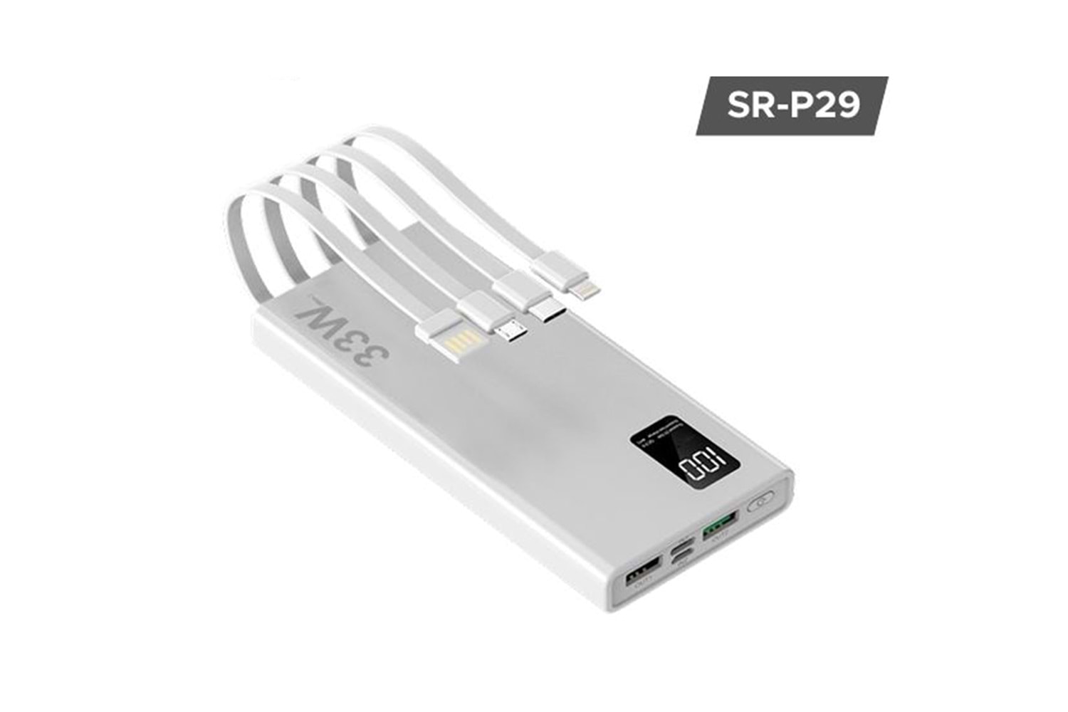 POWERBANK 20.000 MAH DİJİTAL GÖSTERGELİ 24000 mAh, 2xUSB Girişi , 3in1 USB Kablo , 33W-PD , LCD Ekran , Dual El Feneri SPRANGE SRP29