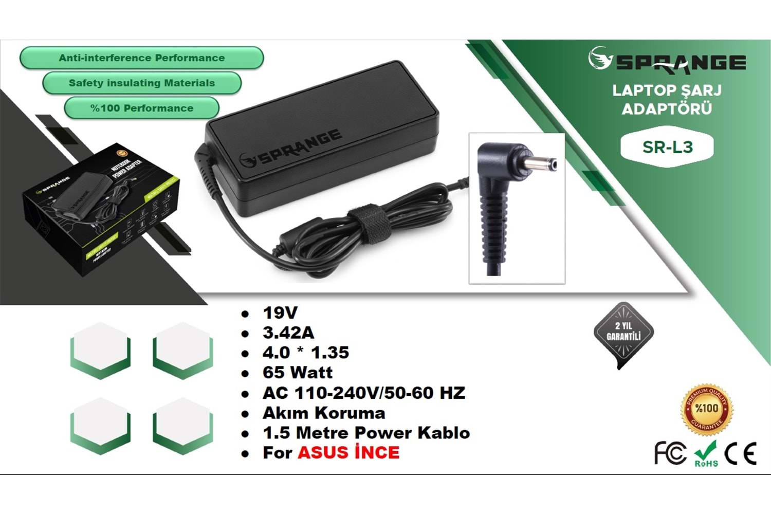 ASUS İNCE UÇ 19.V-3.42A 4.0*1.35 SPRANGE SR-L3