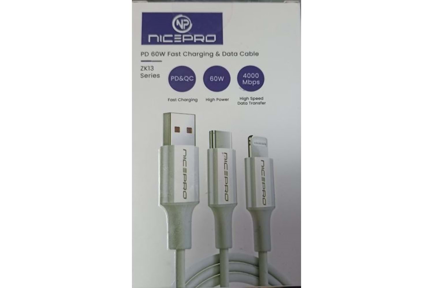 NICEPRO PD 60W FAST CHARGING DATA 4000MBPS TYPE-C ŞARJ KABLOSU