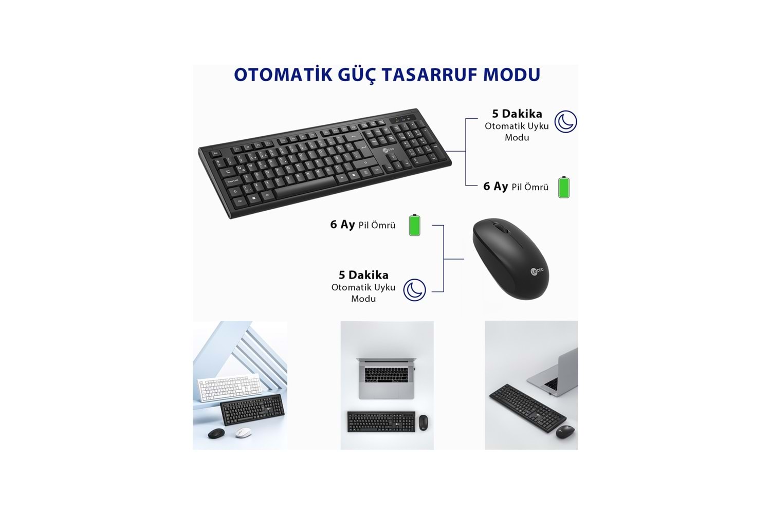 LENOVO LECOO KW200 Kablosuz Türkçe Q Klavye & Mouse Set Siyah