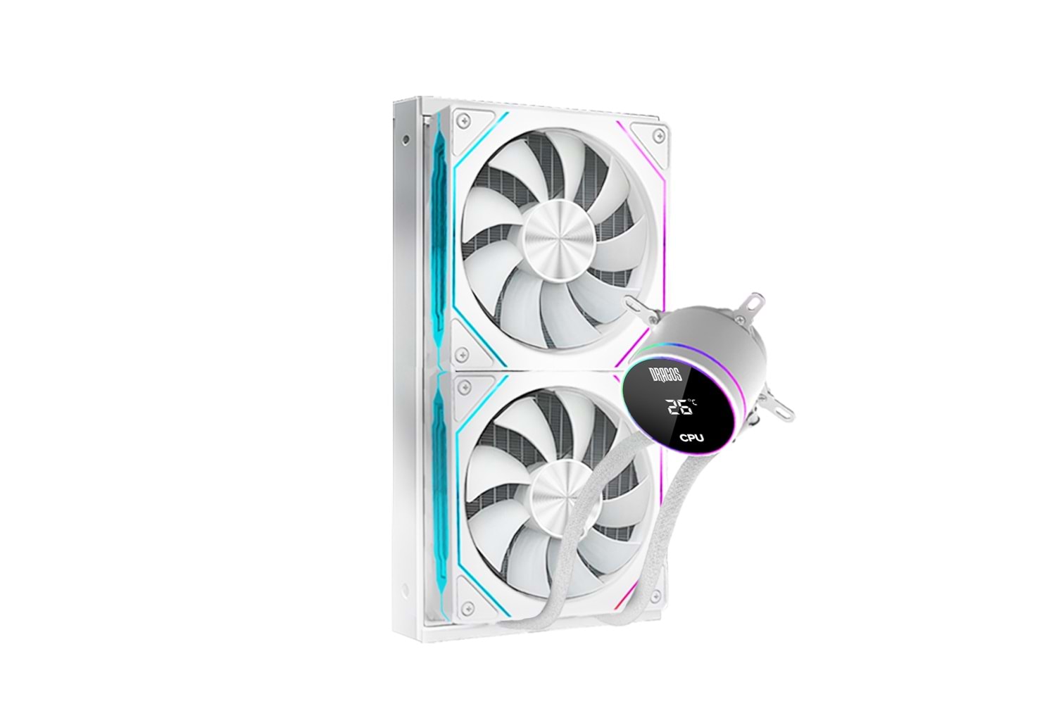 Dragos FrostBiteV2 240 BEYAZ Intel&AMD 240MM Isı Göstergeli ARGB Sıvı Soğutucu