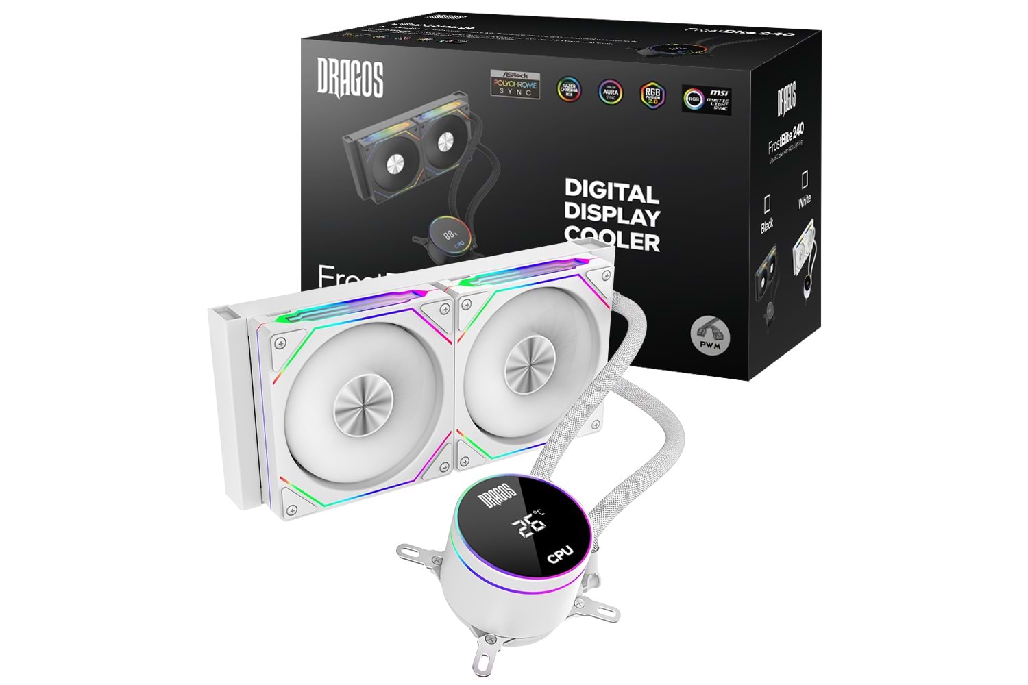Dragos FrostBiteV2 240 BEYAZ Intel&AMD 240MM Isı Göstergeli ARGB Sıvı Soğutucu