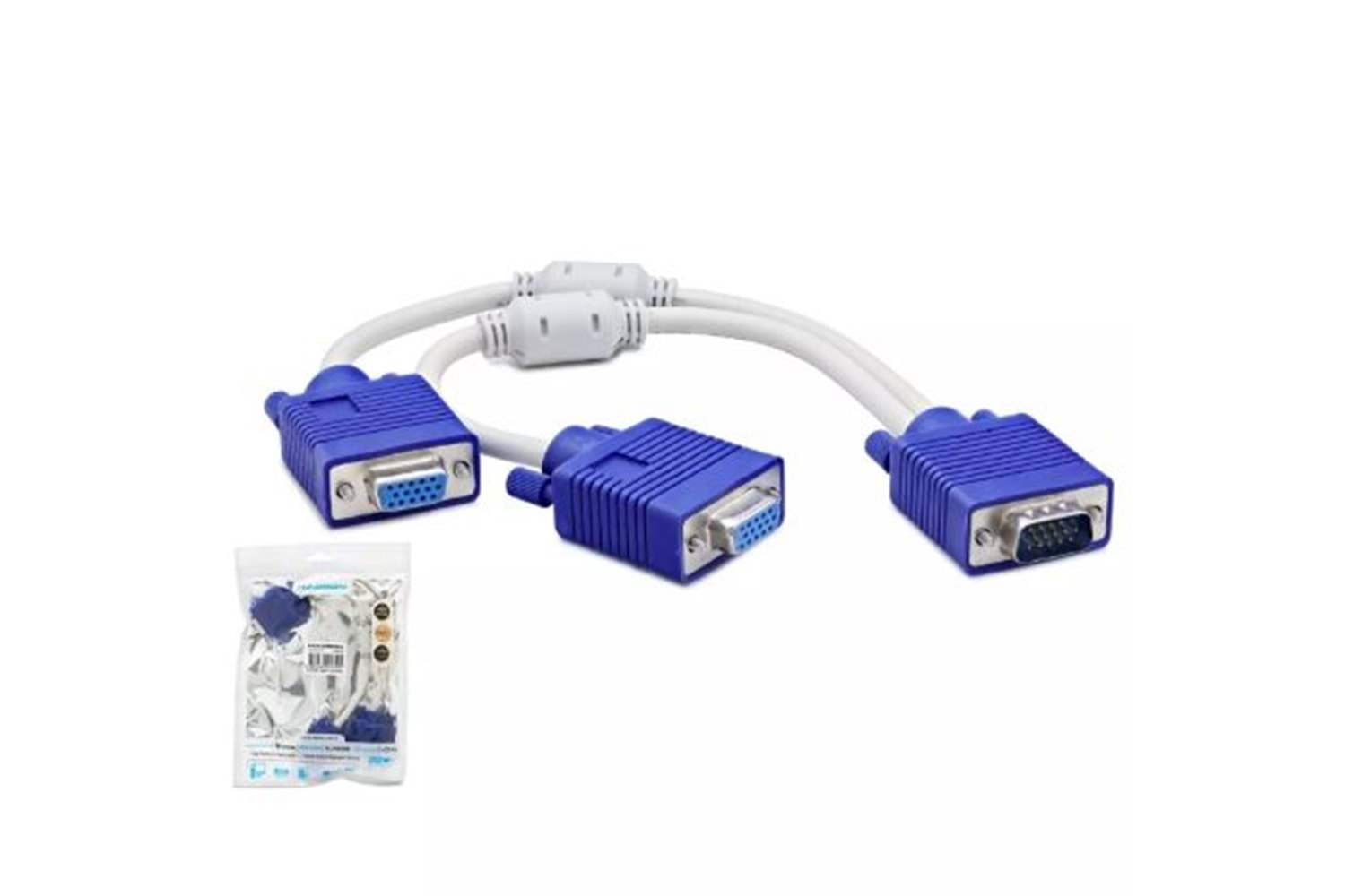 HADRON HDX7753 VGA Y Kablo 2x VGA Dişi 30 cm - Beyaz Mavi