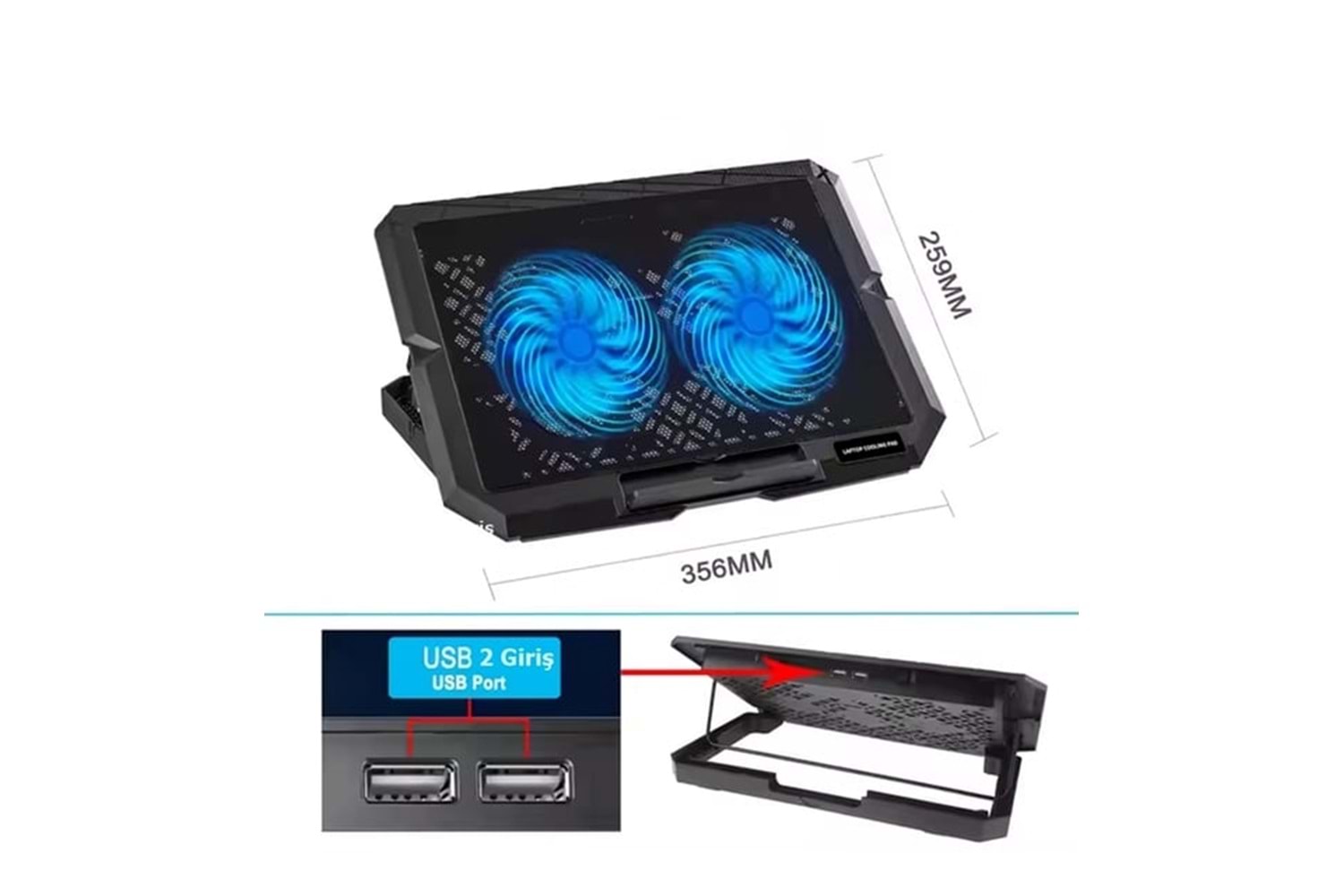 NOTEBOOK SOĞUTUCU LEDLİ 2 FANLI YÜKSEKLİK KADEMELİ HDX4253