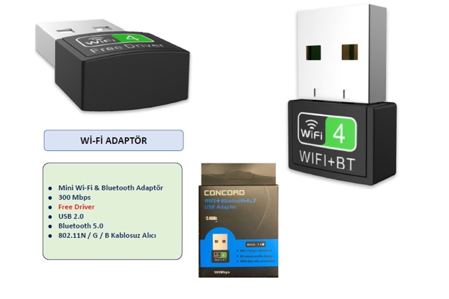 300MBPS USB WIFI+BLUETOOTH4.2 USB ADAPTER W-5