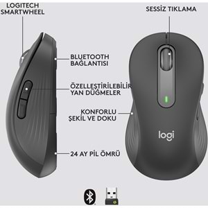 LOGITECH SIGNATURE M650 BUYUK BOY SOL EL ICIN SESSIZ KABLOSUZ MOUSE-SIYAH