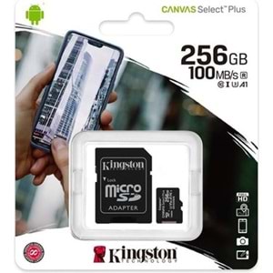Kingston SDCS2/256GB 256GB micSDXC Canvas Select Plus 100R A1 C10 Card + ADP Hafıza Kartı