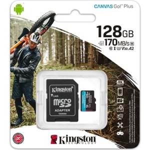 KINGSTON SDCG3/128GB 128 GB microSDXC CANVAS GO PLUS 170R A2 U3 V30 Card + ADP Hafıza Kartı