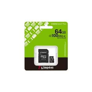 Kingston SDCS3/64GB 64GB microSDXC Canvas Select Plus Gen3 100MB/s A1 Card + Adapter Hafıza Kartı