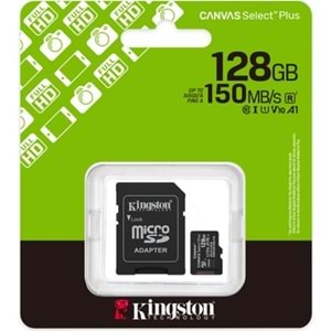 Kingston SDCS3/128GB 128GB microSDXC Canvas Select Plus Gen3 100MB/s A1 Card + Adapter Hafıza Kartı