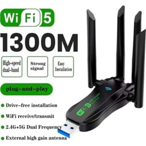 DUAL BAND USB WİFİ 5 1300MBPS USB 3.0 2.4G-5.8GHZ Wİ-Fİ ÇİFT ANTEN ADAPTER