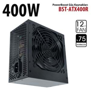 POWERBOOST BST-ATX400R 400W PPFC 12CM SİYAH FANLI ATX PSU POWER KABLO RETAİL BOX GÜÇ KAYNAĞI