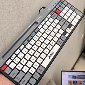 JEDEL USB KABLOLU BEYAZ -GRİ RENKLİ YUMUŞAK TUŞLU HIZLI TEPKİ SESSİZ DÜĞMELİ KLAVYE K37