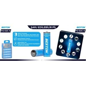 Beston Pil P2-02C-4 Şarj Edilebilir 4'Lü 1.5V Aaa Usb Type-C Şarj Kablolu