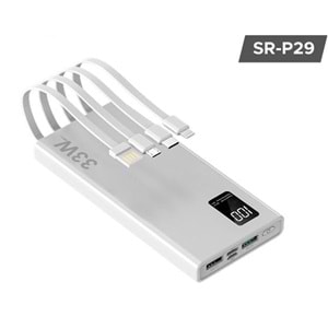 POWERBANK 20.000 MAH DİJİTAL GÖSTERGELİ 24000 mAh, 2xUSB Girişi , 3in1 USB Kablo , 33W-PD , LCD Ekran , Dual El Feneri SPRANGE SRP29