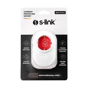 S-Link SL-08 16A 3500W 1800 Joule Isıya Duyarlı Devre ve Akım Korumalı Tekli Priz