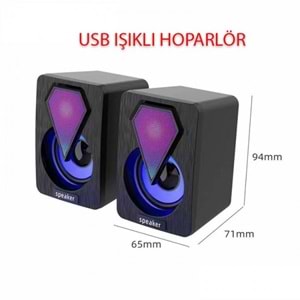 1+1 Siyah Mini Işıklı Pc, Notebook Hoparlör D04