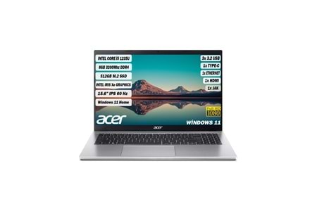 ACER i5-1235U 8 GB DDR4 RAM 512 GB M.2 NVME SSD 15.6