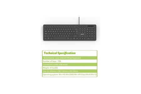 ACER STANDART 1.8MT USB Q KABLOLU SİYAH KLAVYE