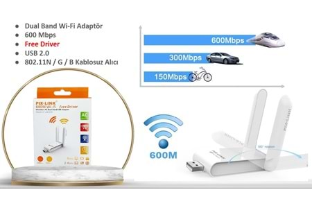 PİX-LİNK 600MBPS W-6 USB WIFI ÇİFT ANTEN ADAPTER W6