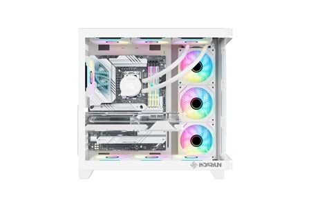 BEYAZ 7 RGB FANLI ATX TEMPERLİ CAM PANEL AKVARYUM GAMİNG BİLGİSAYAR KASASI JOY GAMİNG