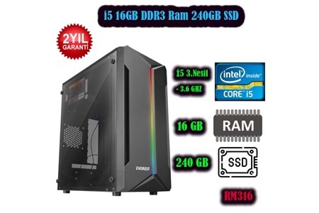 İ5 3.NESİL 16 GB DDR3 RAM 240 GB SSD Masaüstü Bilgisayar(STANDART KABLOLU USB KLAVYE+MAUSE HEDİYE)