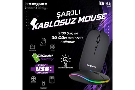 SPRANGE BT 5.2 +ŞARJLI IŞIKLI KABLOSUZ MOUSE SRM1