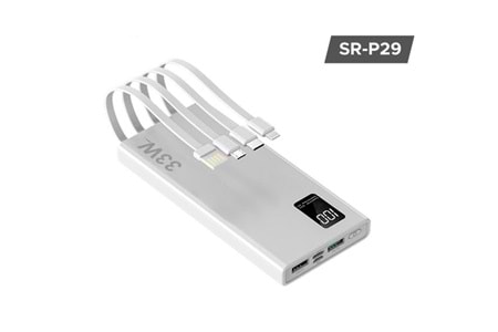 POWERBANK 20.000 MAH DİJİTAL GÖSTERGELİ 24000 mAh, 2xUSB Girişi , 3in1 USB Kablo , 33W-PD , LCD Ekran , Dual El Feneri SPRANGE SRP29