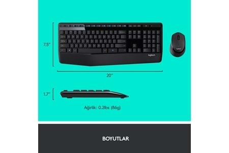 LOGITECH MK345 Q Türkçe Kablosuz Siyah Klavye+ Mouse