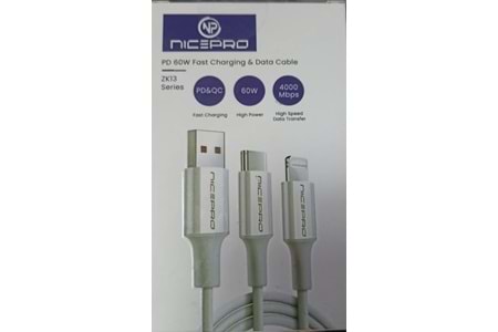 NICEPRO PD 60W FAST CHARGING DATA 4000MBPS TYPE-C ŞARJ KABLOSU