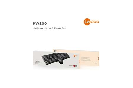 LENOVO LECOO KW200 Kablosuz Türkçe Q Klavye & Mouse Set Siyah