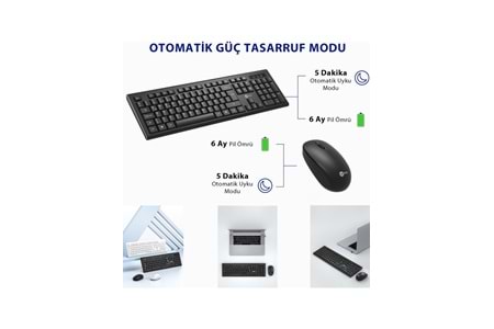 LENOVO LECOO KW200 Kablosuz Türkçe Q Klavye & Mouse Set Siyah