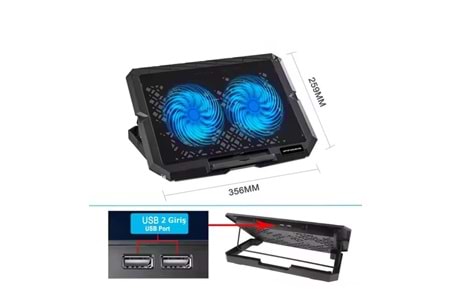 NOTEBOOK SOĞUTUCU LEDLİ 2 FANLI YÜKSEKLİK KADEMELİ HDX4253