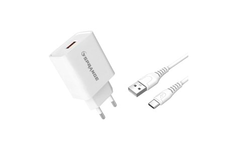 SPRANGE 22W Max.- USB-A Başlık 5V/3A-9V/2A-12V/1,5A maks. 3A TYPE-C Data & Şarj USB Kablo- Qualcomm Quick Charge 3.0 T40
