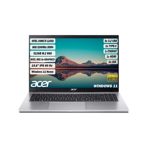 ACER i5-1235U 8 GB DDR4 RAM 512 GB M.2 NVME SSD 15.6