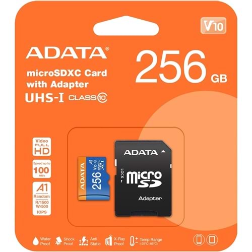 ADATA 256GB PREMİER MİCROSDXC CARD WİTH ADAPTER UHS-I Class10 V10 Hafıza Kartı