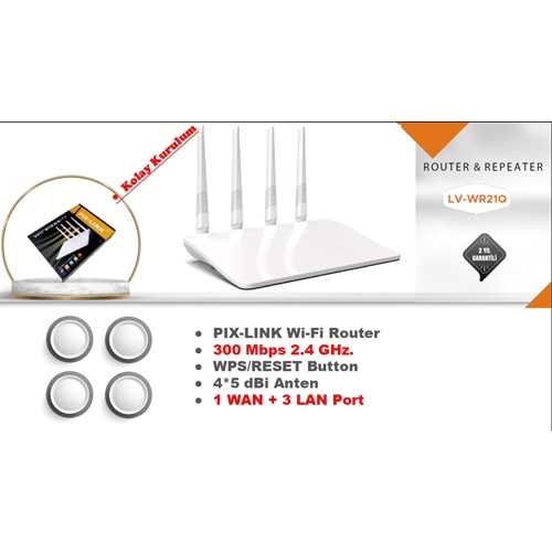 PIX-LINK LV-WR21Q 4 ANTENLI WI-FI 300 MBPS 2.4 GHZ WISP-REPEATER-ACCES POINT-ROUTER